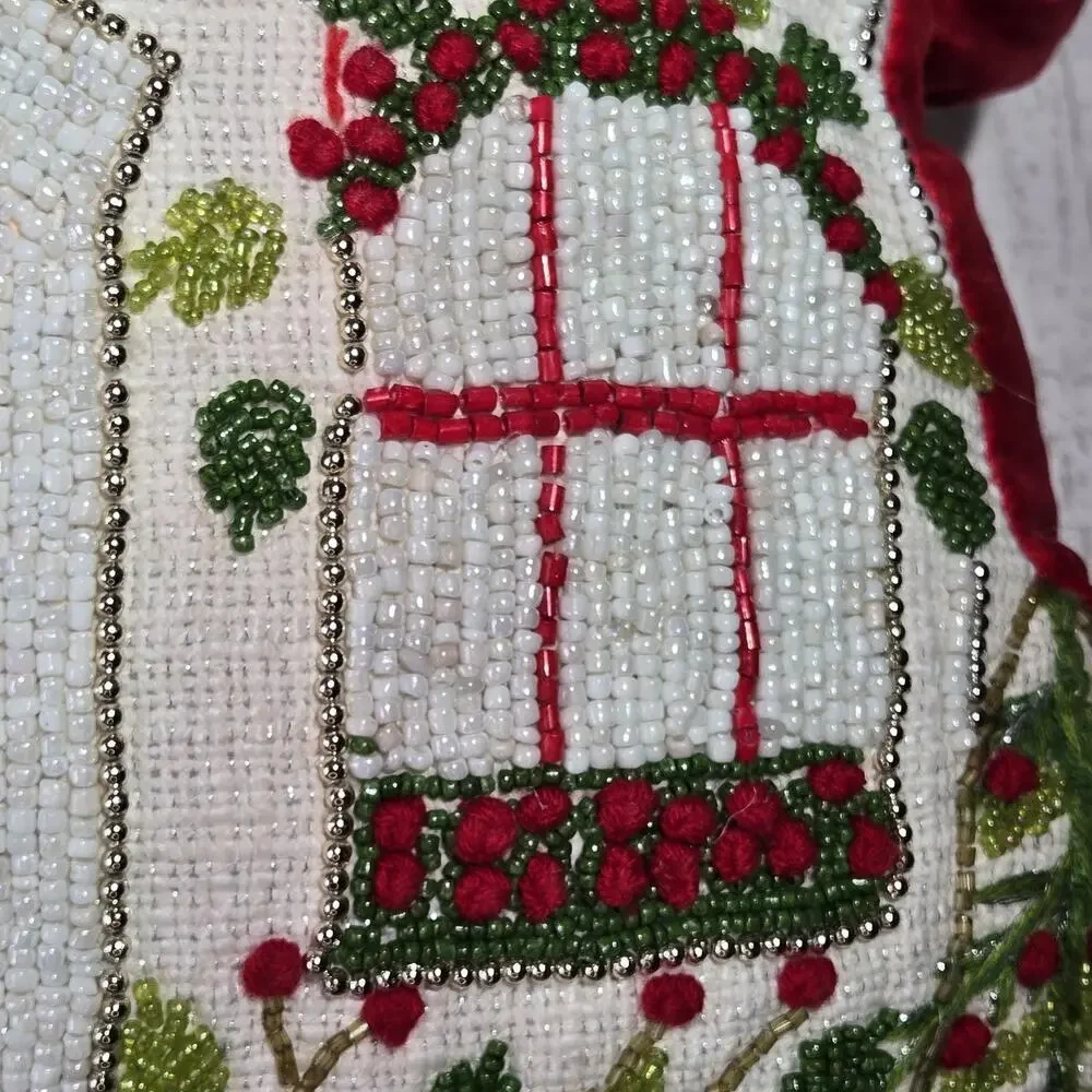 Christmas Gingerbread House Beaded Pillow NWT Red Green White Holiday Novogratz